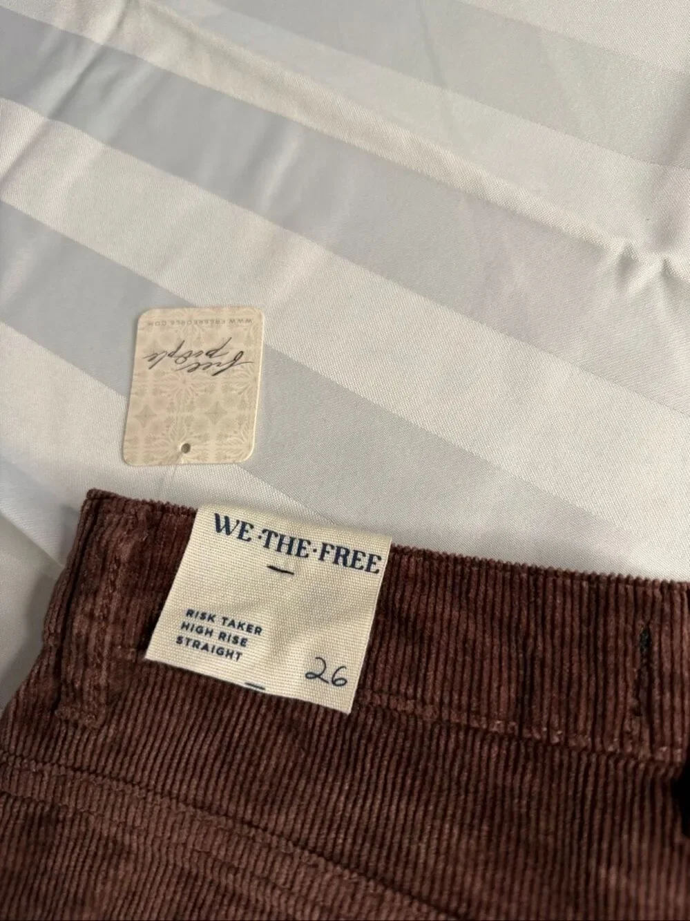NWT Free People High Rise Straight Leg Brown Corduroy Pants Size 26 New